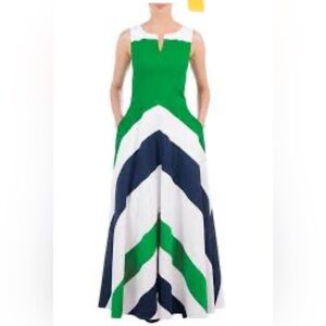 eShakti Women's Sz M/8 Chevron Stripe Colorblock Maxi Dress with side pockets